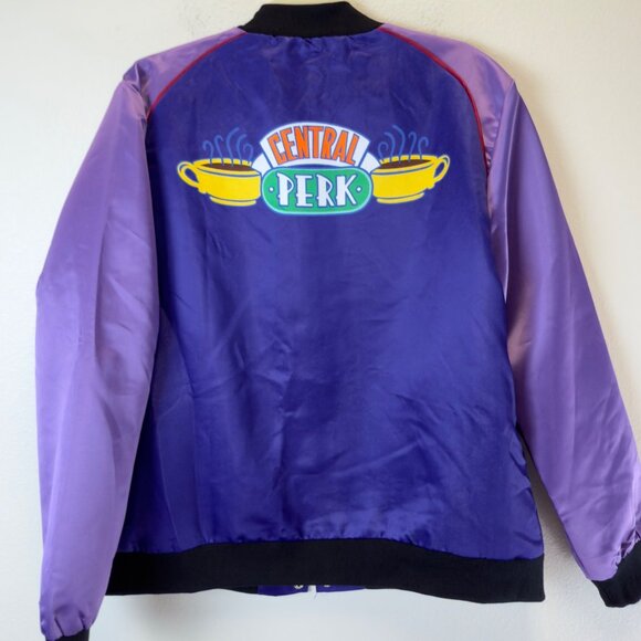NWT FRIENDS Men’s Medium Purple ‘Central Perk’ Bomber Outerwear Jacket Joey - Picture 13 of 15